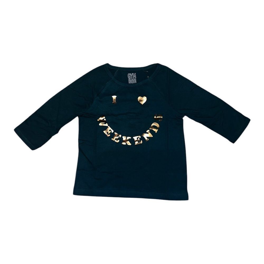 Gymboree Girls Green I Love Weekends Graphic Long Sleeve T-Shirt Small NWT